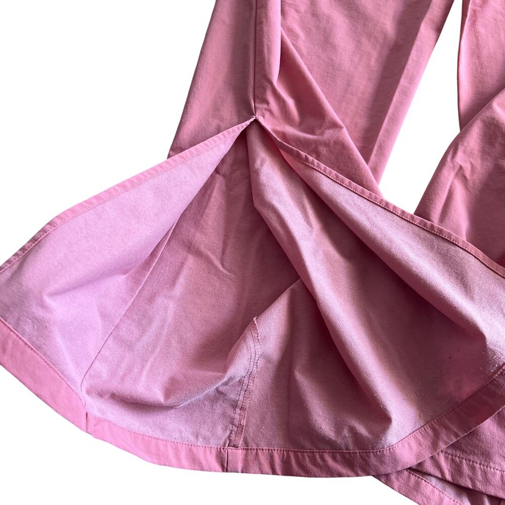 SHEIN Pink Wide Leg Pants Women M Elastic Waist Crop Ankle Slit - Picture 6 of 9